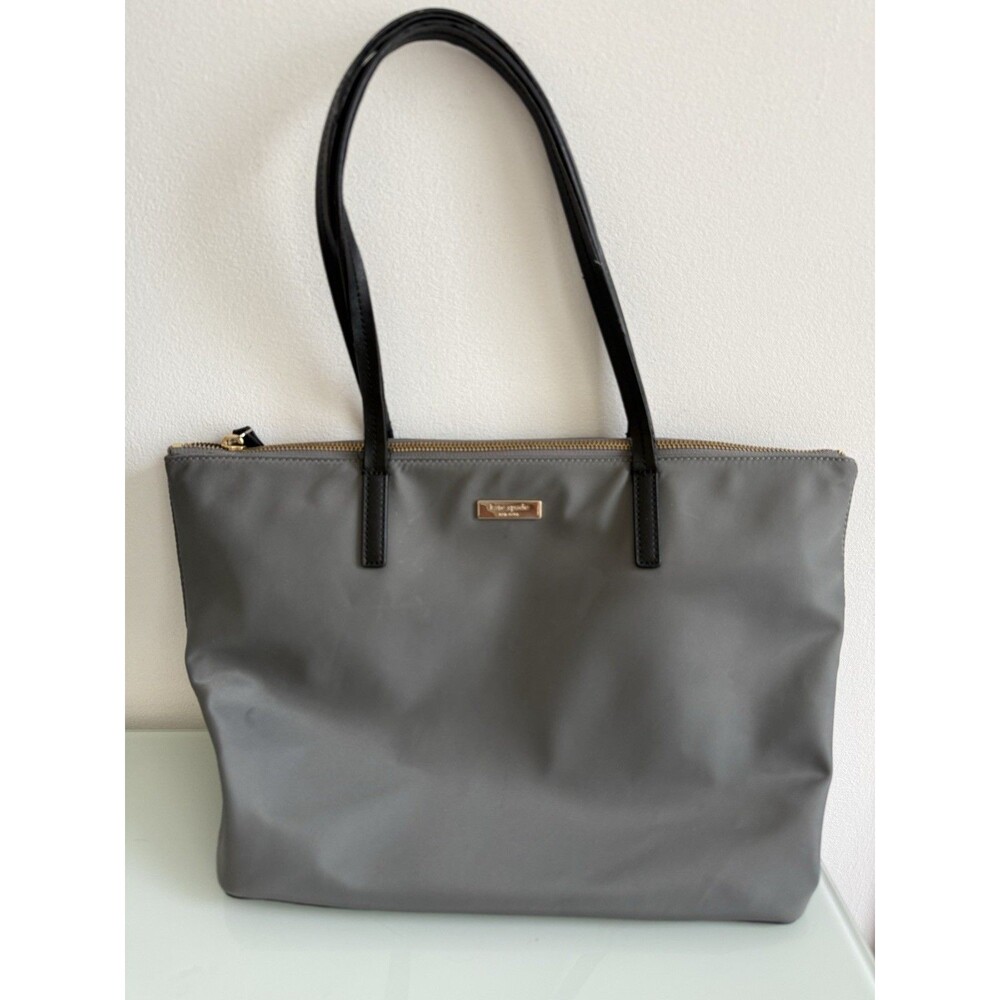 Kate Spade New York Gray Nylon Tote Bag Black Handles